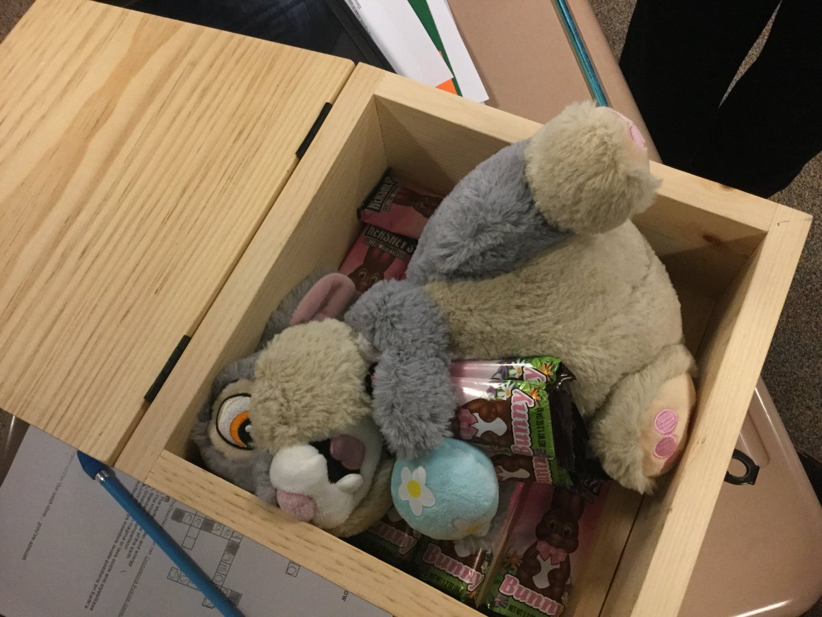 MrsCmoats's tweet photo. The Easter Bunny was missing!! Room 15 saves the day and completed an escape room to find him and their Easter treats. They had to work together using content from all subject areas in order to be successful. Way to go Kids! 
#HAPride
#HoffmanAcademy https://t.co/6ztjnkBUBr