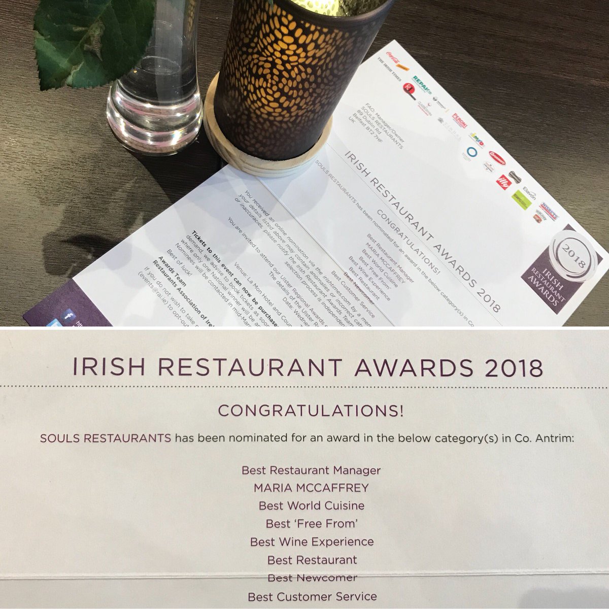 RestaurantSouls's tweet photo. Feeling delighted! #FoodOscars @RAI_ie #7Nominations
Thanks to everyone for your ongoing support! 🎉🥇🥂🙏 wish us luck! 🤞🤞🤞 https://t.co/Oo15WoSsdR