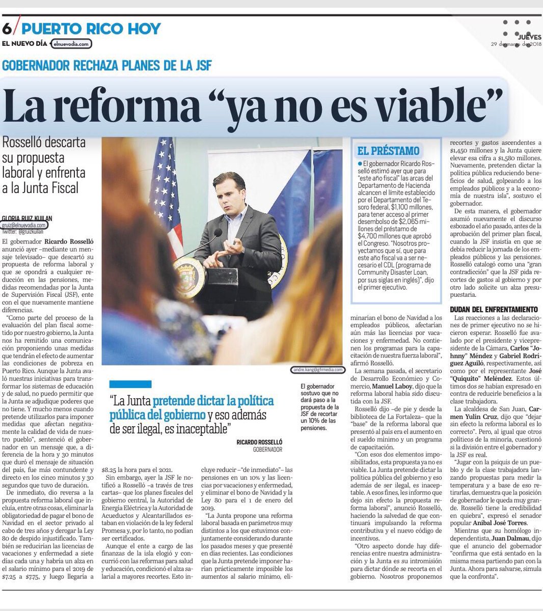 La Junta pretende dictar la política pública del gobierno, y eso, además de ser ilegal es inaceptable. A esos fines, dejo sin efecto la propuesta Reforma Laboral, que incluye, el recorte a días por vacaciones y enfermedad, y la eliminación del bono de navidad.