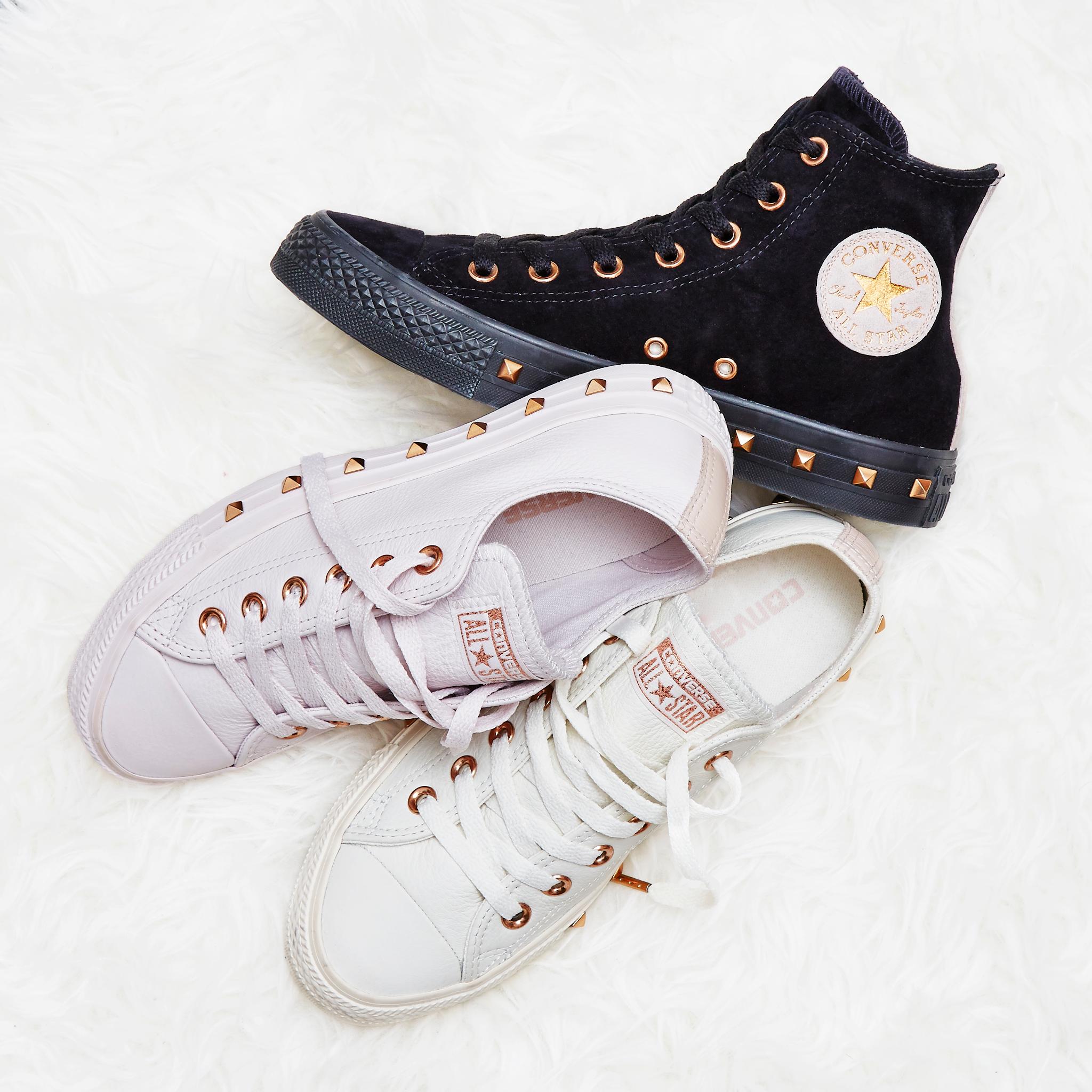 converse all star hi lthr stud black particle beige blush