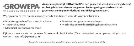Aannemersbedrijf Growepa zoekt #personeel. Deze #advertentie stond vorige week in Stad Tiel/Stad Buren en Het Kontakt editie Leerdam.