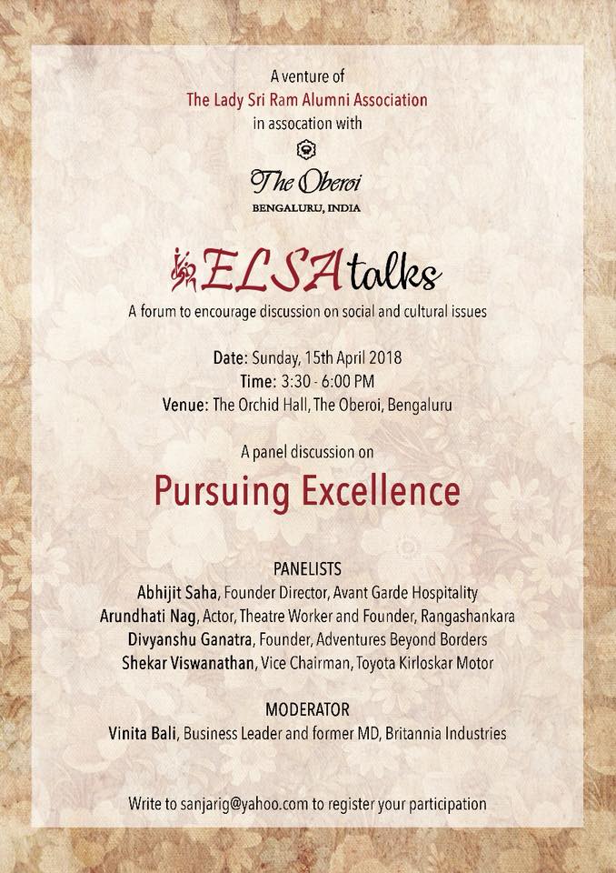 LSRELSA's tweet photo. #ELSATalks Block the Date #April15 #Bangalore- Pursuing Excellence. See you there! https://t.co/CNEHyjTdjh