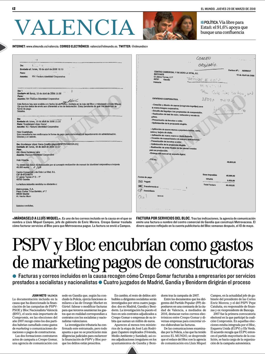 JCcaballeroM's tweet photo. Financión ilegal del PSPV y Compromís: Empresas constructoras pagaban sus campañas de marketing con facturas falsas #FinanciarPSOECompromis https://t.co/pdn5peZ7sD