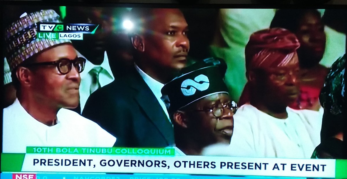 Laurestar's tweet photo. President Buhari is at the 10th Bola Tinubu Colloquium, an annual event that marks the birthday of APC leader and political giant, Bola Ahmed Tinubu. This 10th edition of the Colloquium,  marks his 66th birthday.
Happy birthday to You, Dear Leader. https://t.co/loYQVIIbHw