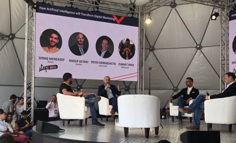 Meltwater's tweet image. Zubair Timol, Director of Strategy at Meltwater,  discussing How #AI will transform digital marketing #STEP2018 "The focus is always that the robots will take over our jobs. What people don’t focus on is that #AI will actually create 2.3 million jobs" #OutsideInsight