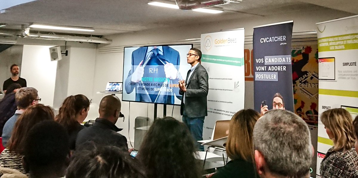 Dorian__PL's tweet image. #LearningBreakfast Jonathan Bordereau de @GoldenBees_RH nous présente sa solution de ciblage candidats par la #pub intelligente ! @RTBtoday