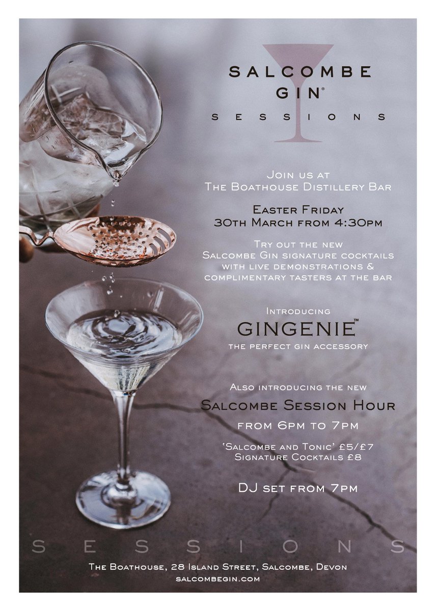 Join @SalcombeGin tomorrow afternoon to try their delicious new signature cocktails at 'Salcombe Gin Sessions'.
