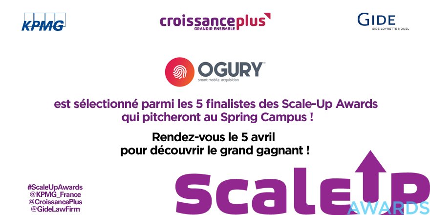 🔵C'est jeudi, on découvre la 4ème #scaleup finaliste des #ScaleUpAwards 2018 ! Qui est <a href="/weareogury/">Ogury</a>📱? Et tjrs + d'infos sur le concours ici 👉goo.gl/CFnZjQ cc <a href="/CroissancePlus/">CroissancePlus</a> @GideLawFirm #tech #mobile