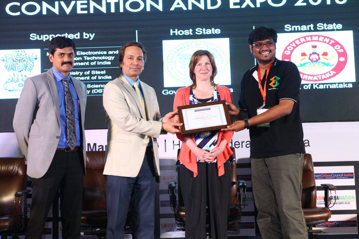 SmartCitiesIn's tweet photo. Congratulations to our #InnovationHubAwards winners at #SmartU18! @GMWSmartAuto, #ZymeTechnologies and @OceoWater
@TelanganaCMO @CMofKarnataka @NASSCOMStartUps @PratapPadode https://t.co/w6Fkdwiv9Z
