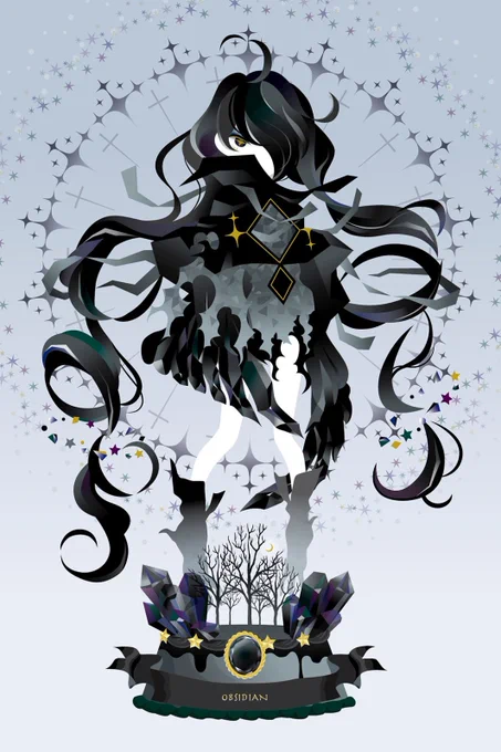 ラピスラズリ(瑠璃)
ムーンストーン(月長石)
オブシディアン(黒曜石)

擬人化💎過去絵リメイク🎨 