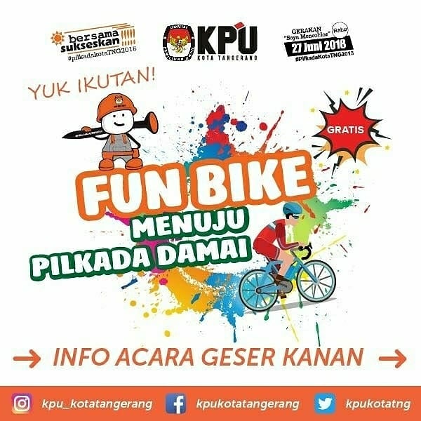 tng_tv's tweet photo. @kpukotatng - Hei Warga Kota Tangerang
Apa Kabar Semua?
Ada Lagi Nih Program Sosialisasi Pilkada Kota Tangerang Yang Melibatkan Partisipasi Masyarakat Luas. Jangan Sampai Ketinggalan... Ikuti FUN BIKE PILKADA DAMAI
#bebashoax #PilkadaKotaTNG2018 #BersamaSukseskan #funbike https://t.co/xwoH0qch23