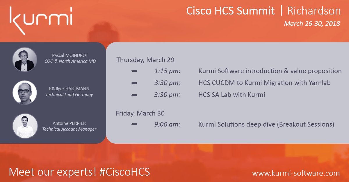 KurmiSoftware's tweet image. Only 2 Days left to meet our experts at the @CiscoCollab HCS Summit Richardson! We have a great program with key presentations to give you deep insights into what our solutions can bring you!

 #CiscoHCS #Cisco #UC #UCC #UCMigration #CUCDM