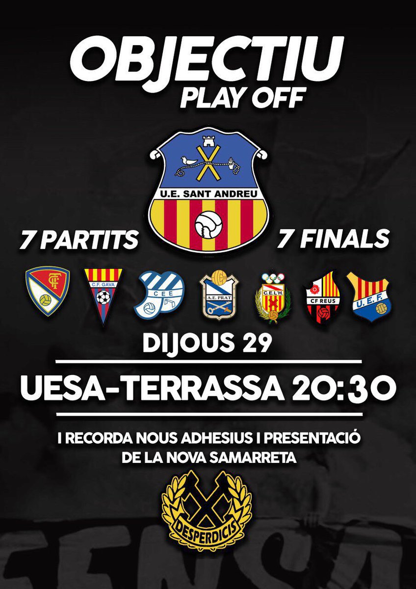 Desperdicis's tweet photo. Avui primera de les 7 finals, t'esperem a Gol Nord, junts aconseguirem l'objectiu! #ObjectiuPlayOff https://t.co/IHWRMLP4AE