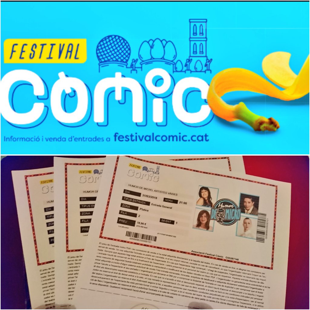GemmaGarciaM's tweet photo. Doncs un any més, ja tenim aqui el @festivalcomic! 🍌 I jo ja tinc les meves entrades per dissabte!! 😊 #HumorDeMicro amb @_YolandaRamos_, @madible, @patriciasornosa i @JuditdelaImpro!! #Còmic18 #Figueres #Empordà https://t.co/bjDmwWzKrh