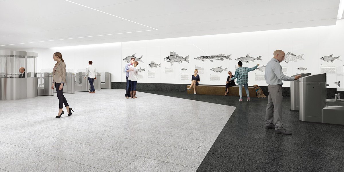 mskperspektiva's tweet image. Рыбы в метро 🐠 Как будет выглядеть новая станция #БКЛ? 👀

Проект архитектурной мастерской Za bor используют для станции "Нагатинский затон".

Ее дизайн посвящен обитателям рек Московского региона. Стены украсят панно из каменной мозаики с реалистичным изображением крупных рыб.