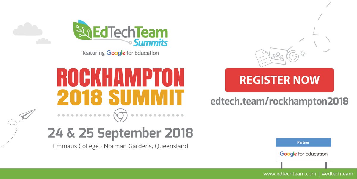 edtechteam's tweet photo. Have you heard?! Join us for the #EdTechTeam Rockhampton Summit in partnership w/ @EMMAUSROCKY and featuring #GoogleEdu! Register now: https://t.co/eAXBlOsn4a @markwagner @followmolly @anthsperanza @kehall16 #TMQLD #qldpln #ozedu https://t.co/jITi0fHPDR