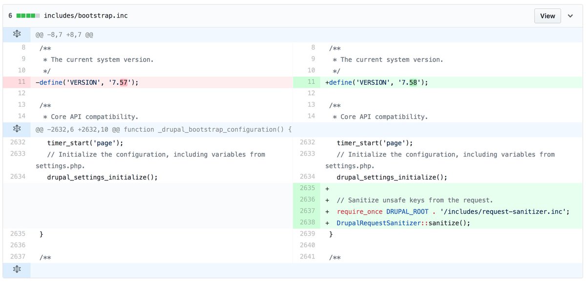 SwatantraKumar's tweet image. The essence of the diff between Drupal 7.57 and 7.58 (CVE-2018-7600, SA-CORE-2018-002) appears to be this. #Drupal #drupalgeddon2 #DrupalSecurity