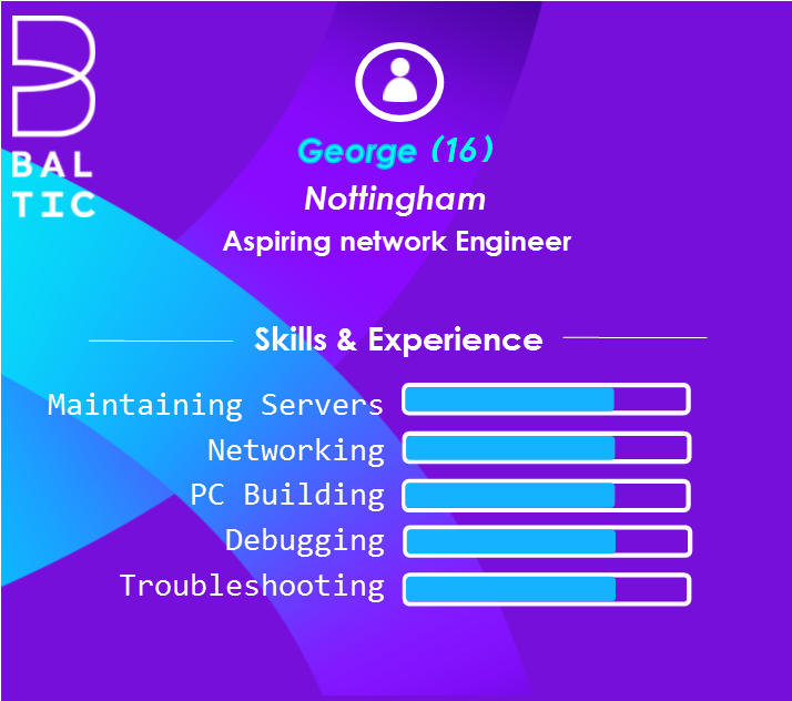 JamieBaltic's tweet photo. Nottingham and Derby contacts, meet George.
A 16 year old aspiring Network Engineer. 

George is a great candidate and very eager to start his career in IT via an apprenticeship. 

If you know of any business that can offer George a home, please let me know. 01325 731 058 https://t.co/0cBHFxga8p