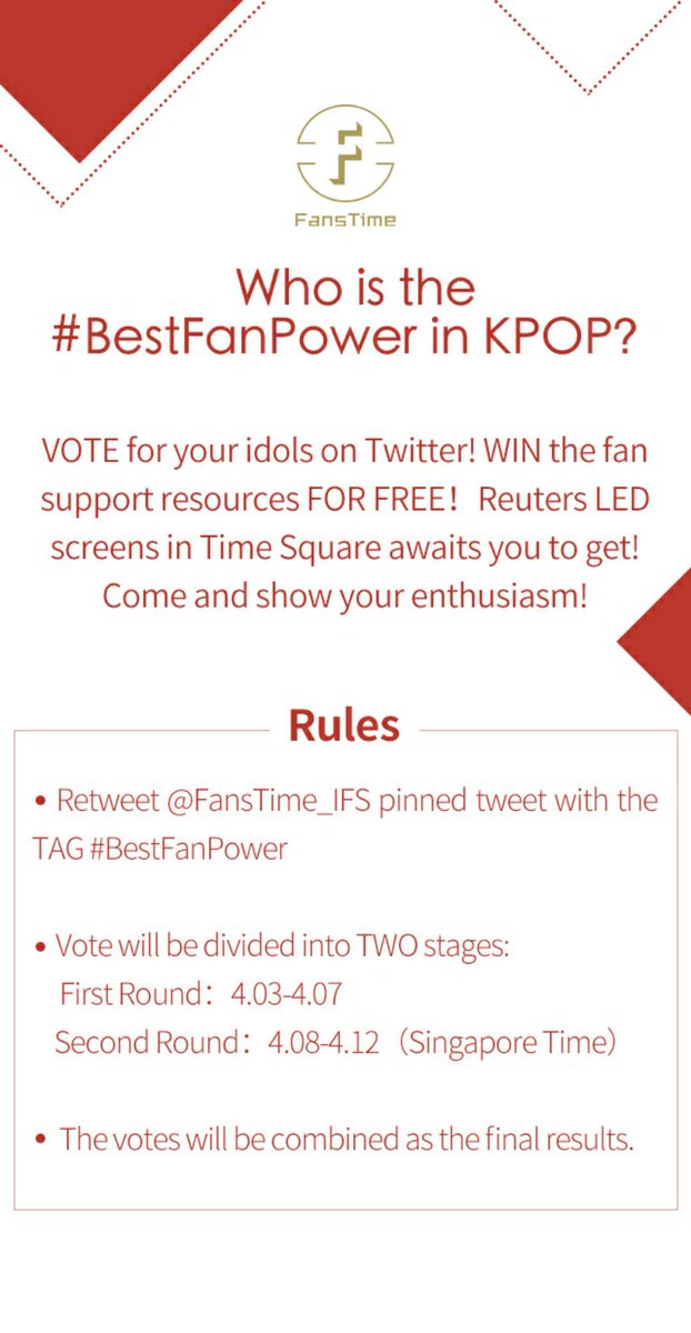 FansTime_FTI's tweet photo. Who's #BestFanPower in #KPOP？VOTE and WIN #fansupport resources FOR FREE！SEE PICS for details and 1st Stage VOTE will start on April 3rd! All the #KPOP #Fandom are welcome, plz #DM us for any question.  P.S #FansTime #DAPP is released！Welcome here 👉https://t.co/wsIVxeL01N https://t.co/F0gMBt1GZS