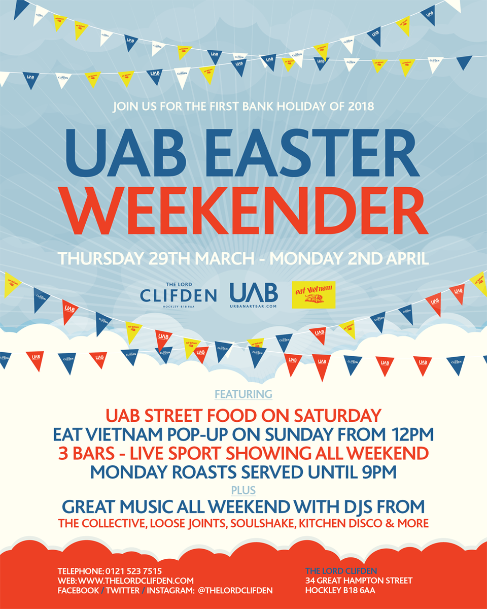 CollectiveBrum's tweet photo. And finally Sunday, back @TheLordClifden for the BH Sunday shindig with @kitchendisco djs, street food from @EatVietnam &amp; all in the beer garden https://t.co/zm8nRe1doa