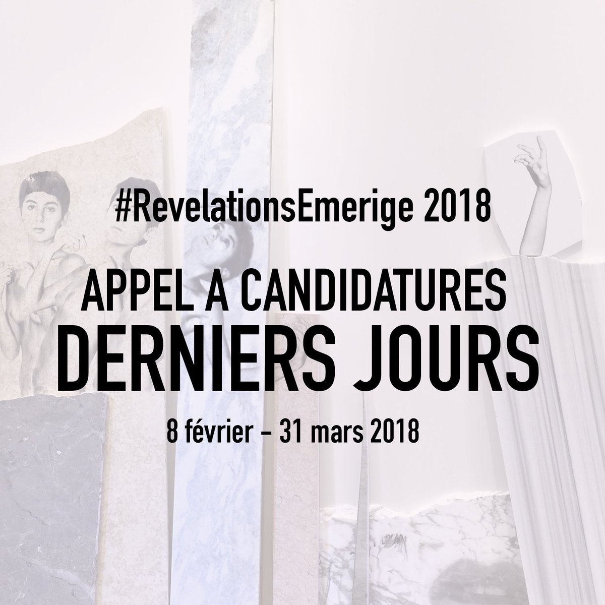 Emerige Mécénat (@emerigemecenat) on Twitter photo #RevelationsEmerige 2018
Appel à candidatures
DERNIERS JOURS
⚡ Jeunes artistes, vous avez jusqu'au 31/03 pour participer à la 5ème édition du Prix ! Dotation : bourse globale de 15K€, solo show à la <a href="/GaleriePoggi/">Galerie Poggi</a>, group show à la Villa Emerige, résidence artistique d’un an... #RevelationsEmerige 2018
Appel à candidatures
DERNIERS JOURS
⚡ Jeunes artistes, vous avez jusqu'au 31/03 pour participer à la 5ème édition du Prix ! Dotation : bourse globale de 15K€, solo show à la <a href="/GaleriePoggi/">Galerie Poggi</a>, group show à la Villa Emerige, résidence artistique d’un an...