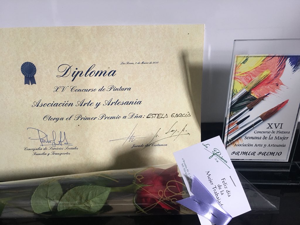 estelagalez's tweet photo. Very happy for obtaining the first prize in Las Rozas de #Madrid #painting #contest for Women’s Month #art #artist #artlover https://t.co/WyBfPL2PIs