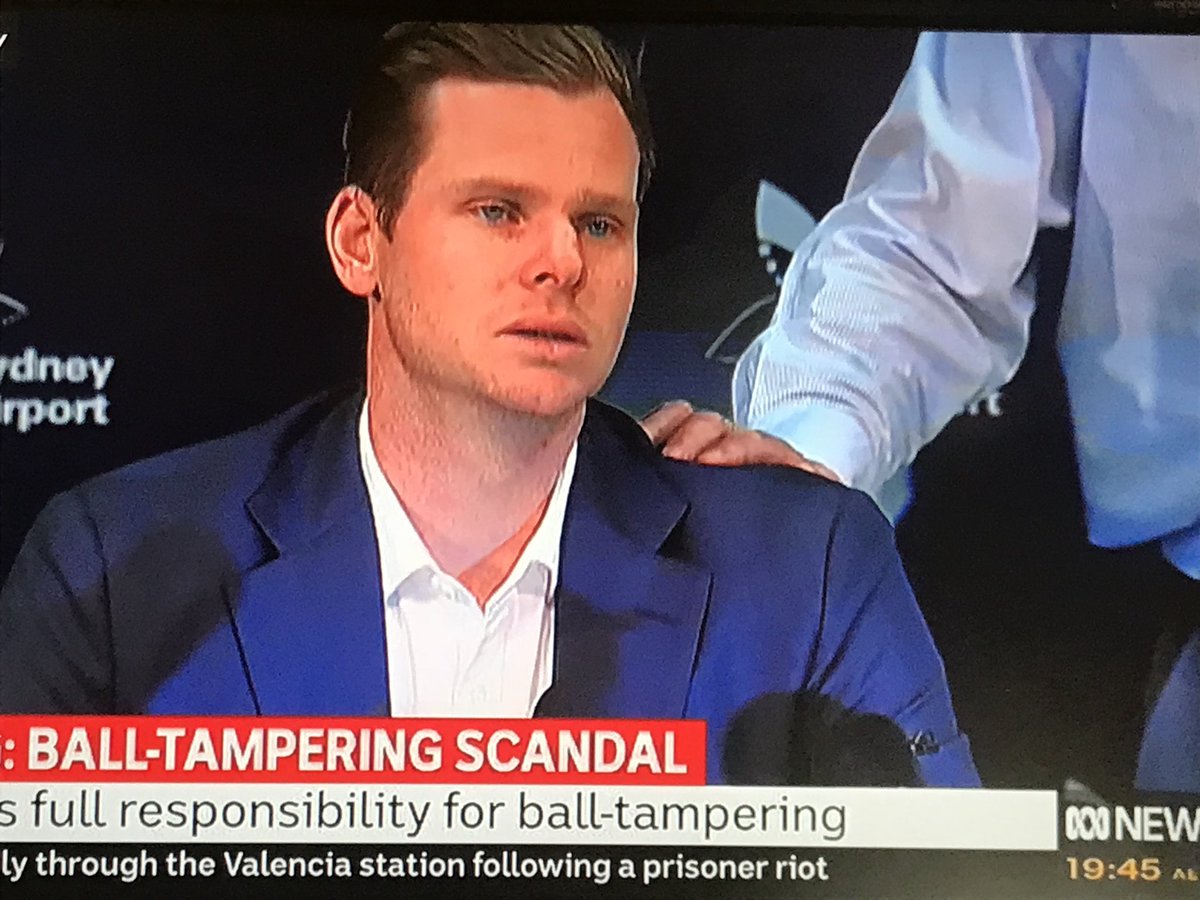 Note to the kids, if you do wrong man-up like this bloke, accept the responsibility, and don’t blame others. First step to redemption. <a href="/stevesmith49/">Steve Smith</a> showing how it’s done #cricketcrisis