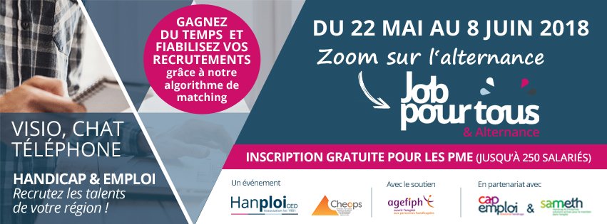 Cheopsconseil's tweet photo. Lancement nouvelle édition 2018  salon virtuel @hanploi des #capemploi #sameth #jobpourtous avec un zoom #alternance
en savoir plus : https://t.co/MQfoXm6mK1 https://t.co/OTMPajOFHj