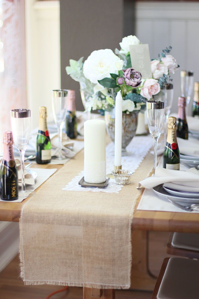 BurlapAndSilk's tweet photo. With moet minis, lace details, matte champagne cloth napkins and burlap table runners, we have to say that this is one of our favorite #rusticwedding #reception table designs. https://t.co/VKKcSTdOeP https://t.co/0PensUZCfe