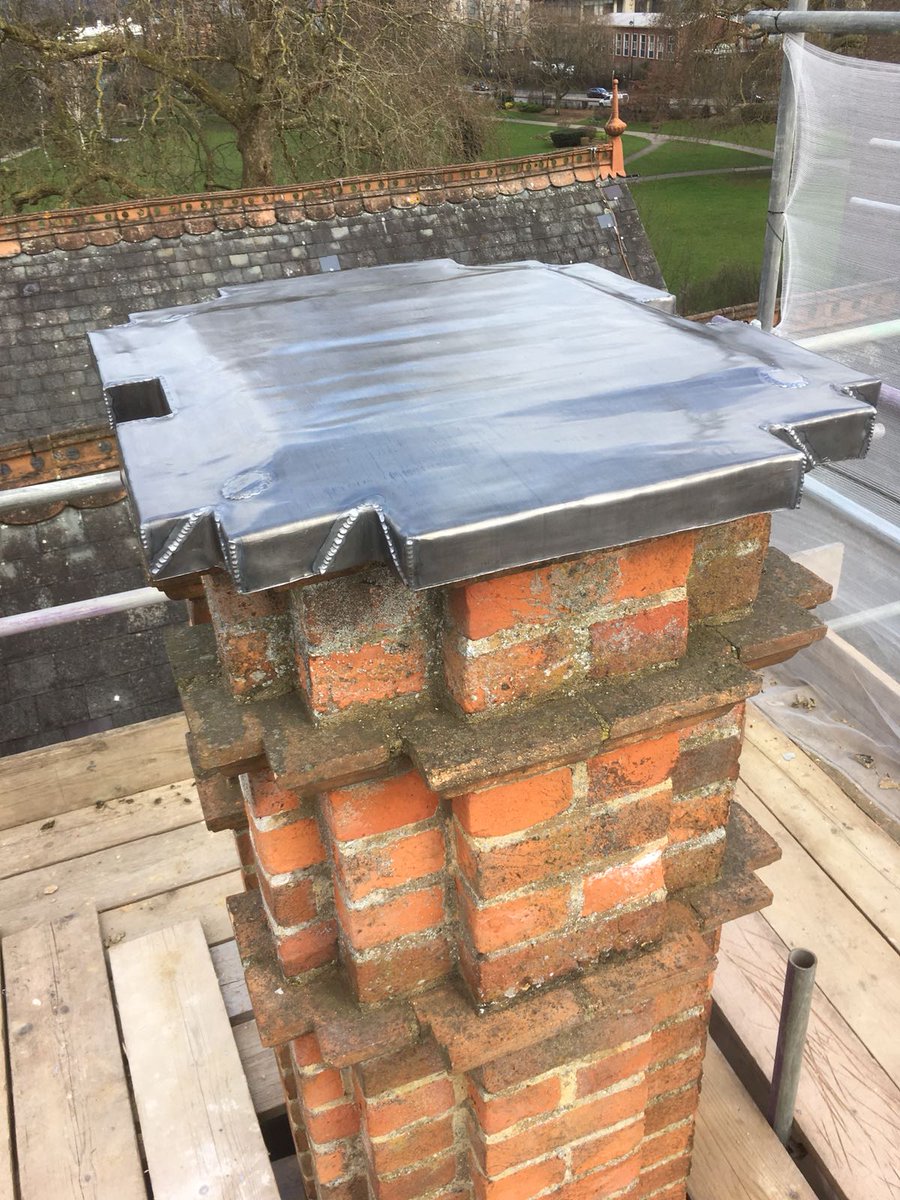 Instead of flaunching the chimney stacks that had eroded away, we decided to weld code 6 graded Lead. Take a read of the full article here: acbeck.co.uk/content/lead-c… #Refurbishment #Leadwork