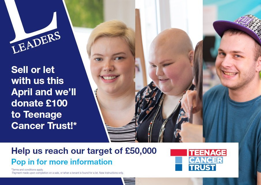 In support of our charity partner <a href="/TeenageCancer/">Teenage Cancer Trust</a> for any instruction during April, for let or sale, we will donate £100 when the property completes! Call for a free valuation - help us reach our £50,000 fundraising goal <a href="/Leaderslaines/">Leaders North Laine</a> @Leaders_NeilS @joannedarroch40 #Charitygoals