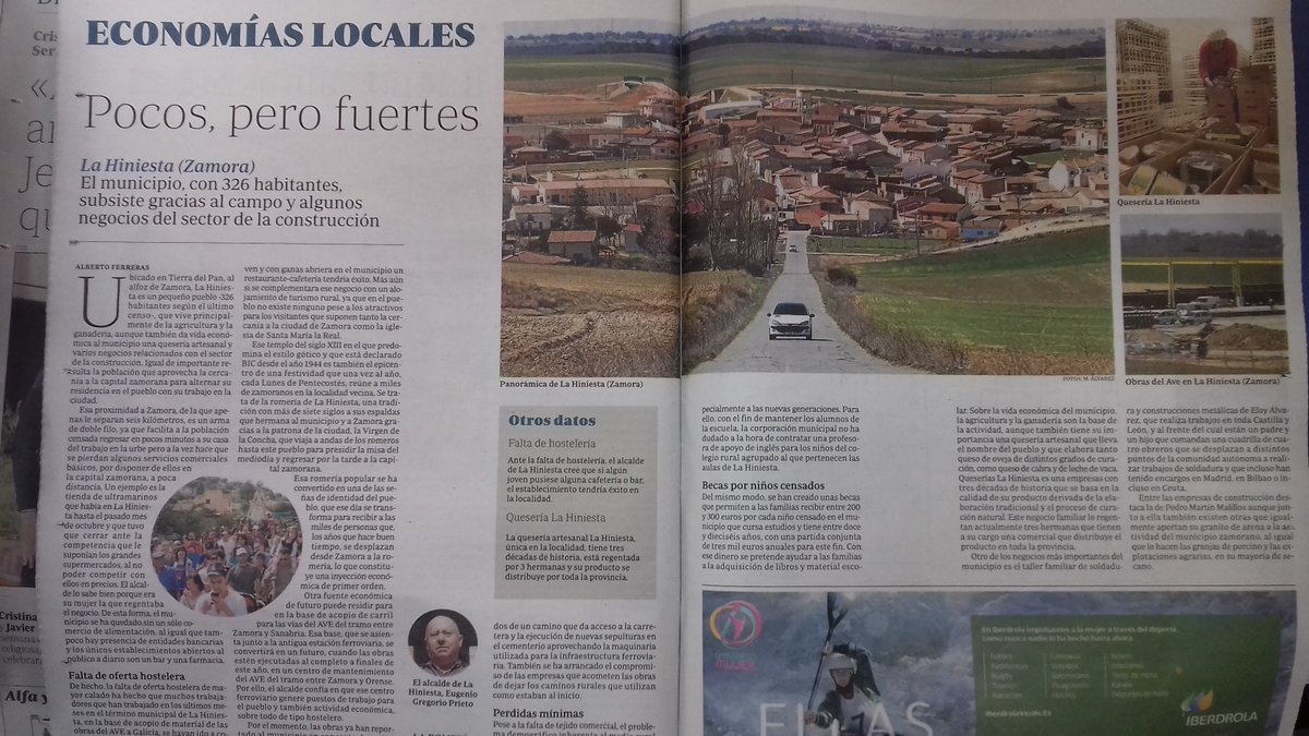 Pocos pero fuertes. La doble página de Economías Locales del diario <a href="/abc_es/">ABC.es</a> dedicada hoy a La Hiniesta #Zamora <a href="/fotomontesinos/">Mariam A. Montesinos</a>