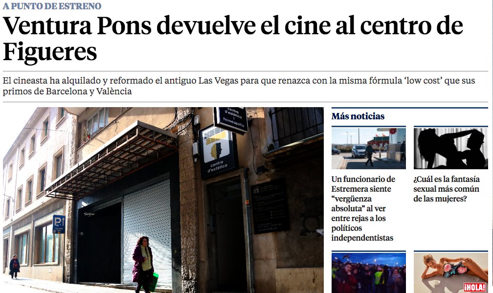 Artículo de @Ariollerm en La <a href="/LaVanguardia/">La Vanguardia</a>  sobre la inauguración  de nuestros nuevos cines Las Vegas en Figueres el dia 6 de Abril. lavanguardia.com/local/girona/2… .<a href="/JLPnosolocine/">Jose López Pérez</a> .<a href="/nosolocine_/">No Sólo Cine</a>