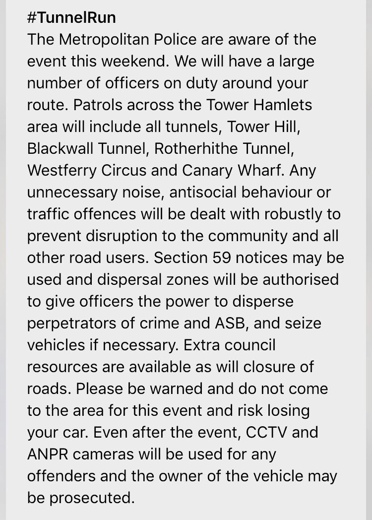 MPSTowerHam's tweet image. If you are thinking of attending this weekends #Tunnelrun pls read the below and re think 🤔