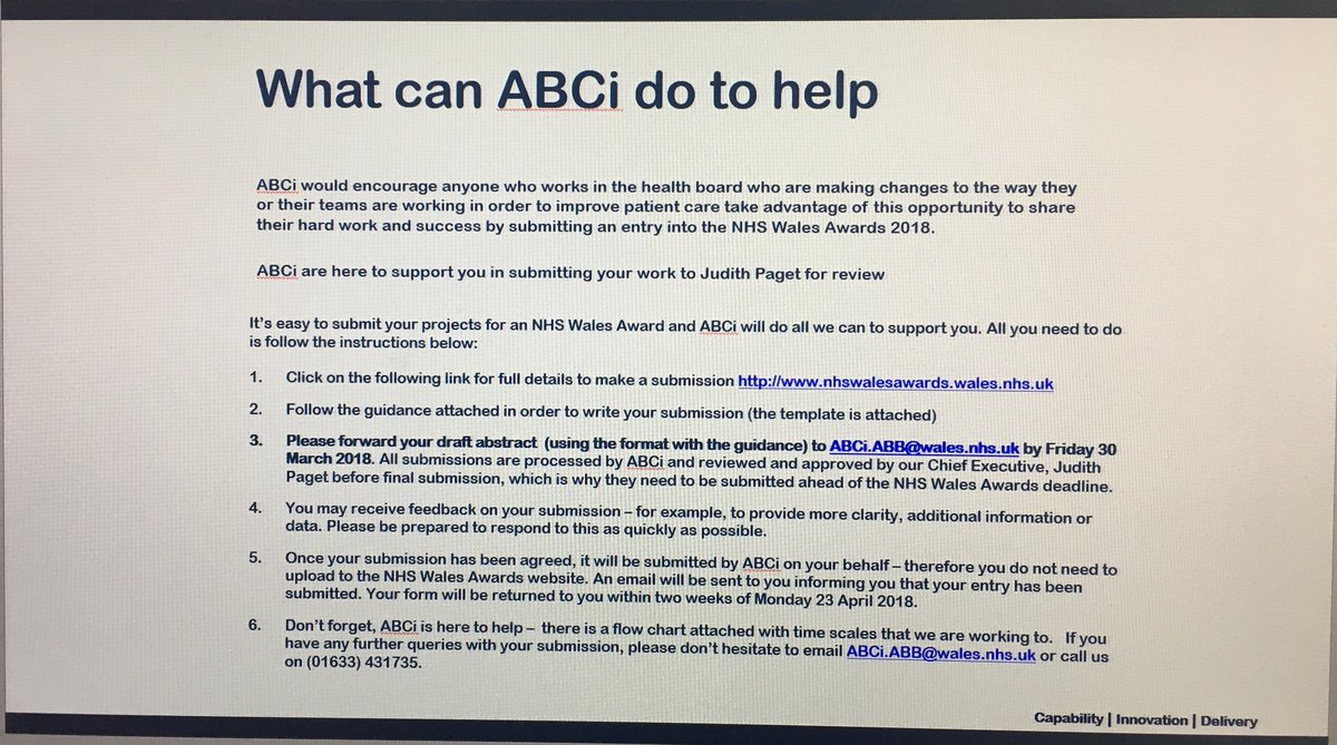 ABUHB we need you!!! There is still time to submit your work to the NHS Awards 2018 🏆 there is some fantastic work being doing in our health board with our patients at the heart of it. Recognition is reward.. Contact ABCi if you need any advice about entering #nhswalesawards18