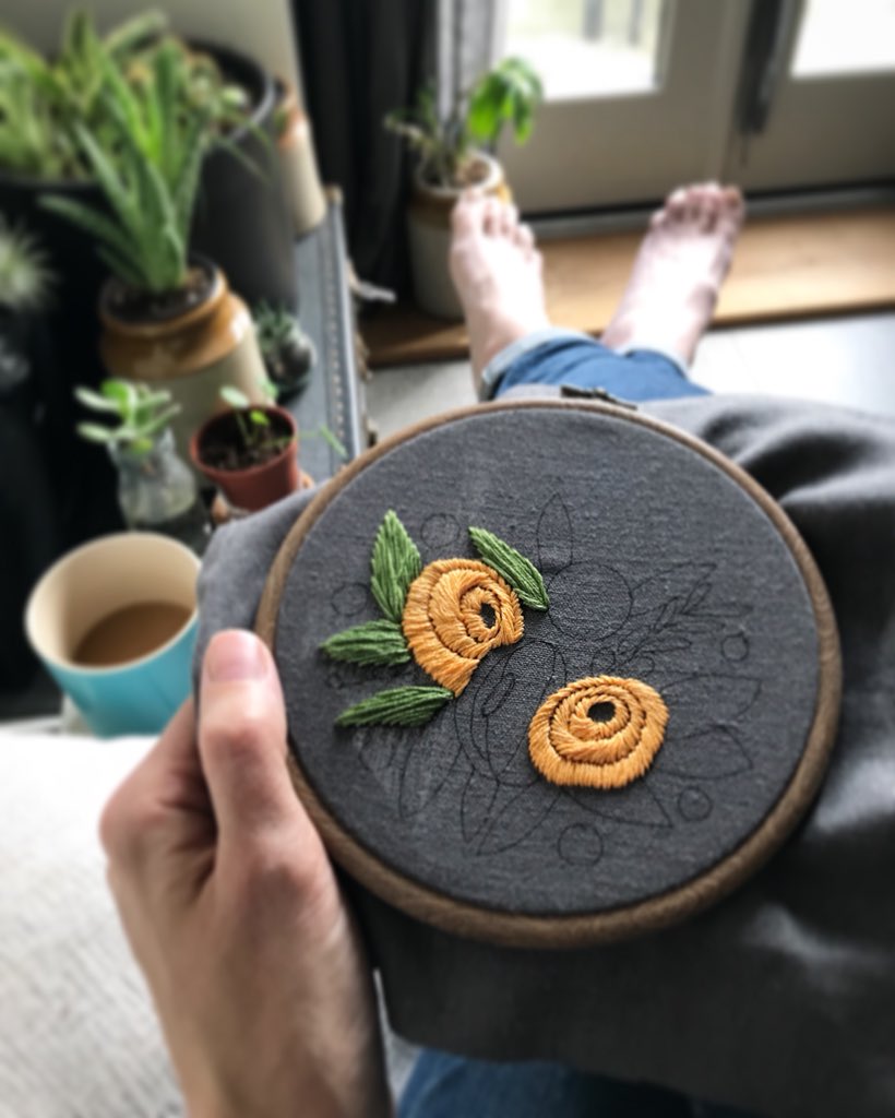 T H U R S D A Y 🌿
A little #wip in my favourite corner of the house with my coffee, the sun (yep! I said sun!) shines through beautifully here making me &amp; my cacti really happy! 💛🌵☕️
#dmcthreads #createinspring #handembroidery #embroidery