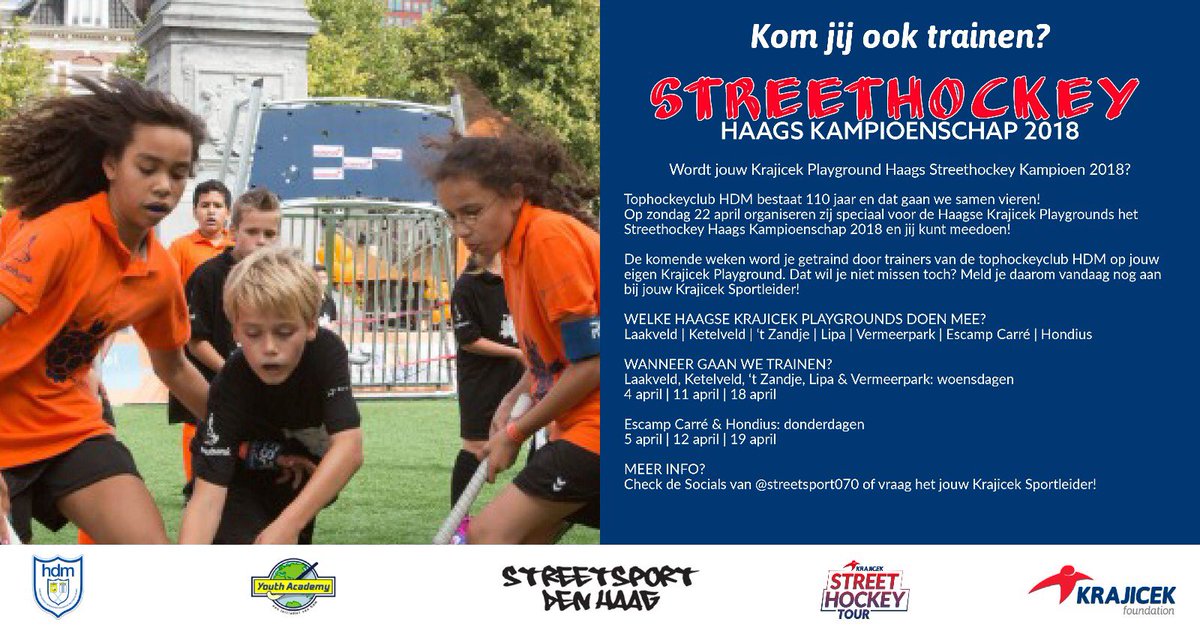 Streethockeyers opgelet! Meld je snel aan bij de sportleiders op de genoemde Krajicek playgrounds!