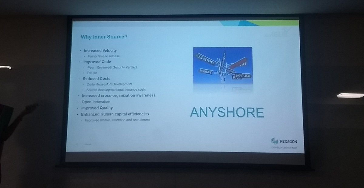 sriram2892's tweet photo. An interesting session on Inner Source.(The idea of using open source software development best practices and establishment of an open source-like culture within  organisations) #HCCIProcessDay #shapingsmartchange #InnerSource @HexagonCCI https://t.co/0uMffZLeIq