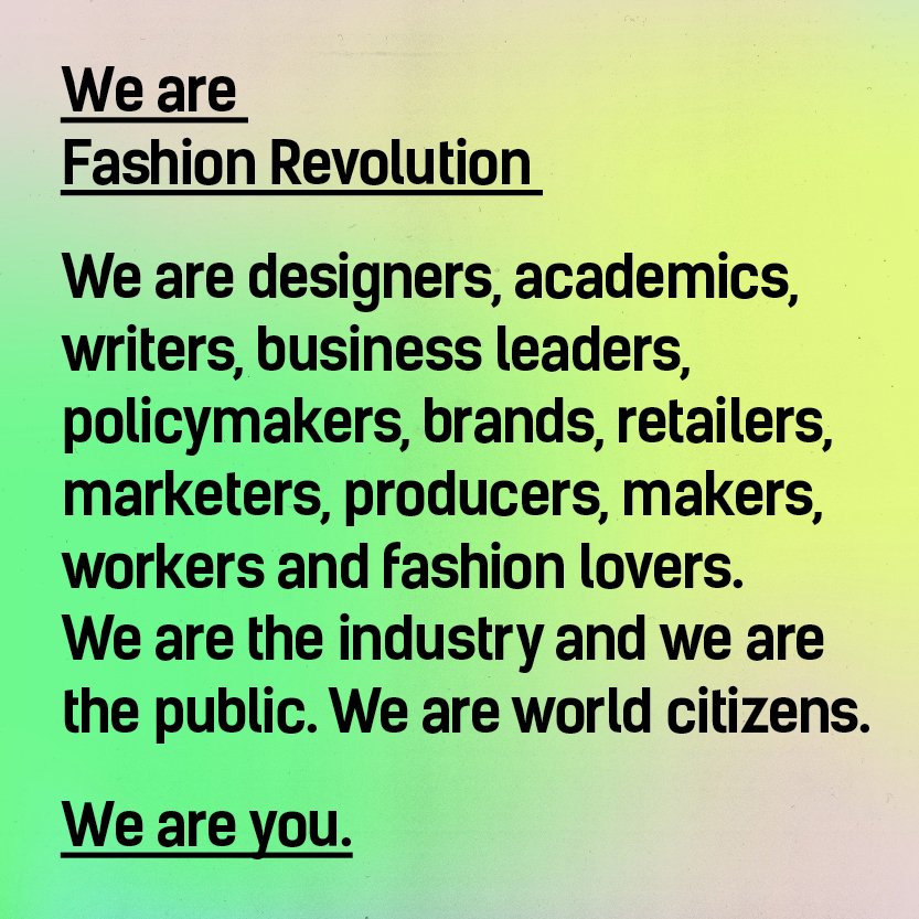 Help power the #FashionRevolution by donating. Even the smallest donation will help us to continue delivering the resources we need to power our revolution. Please donate be a part of this movement and help us keep going from strength to strength. fashionrevolution.org/donate