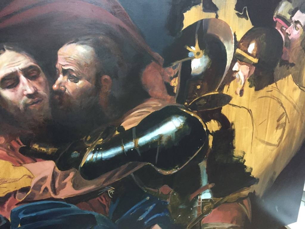Recently completed project of a three quarter size version of - The Taking of Christ by Caravaggio. 
The original painting is in the permanent collection in The National Gallery of Ireland, Dublin. #MaundyThursday #Easter #Caravaggio #IanMacGillivray