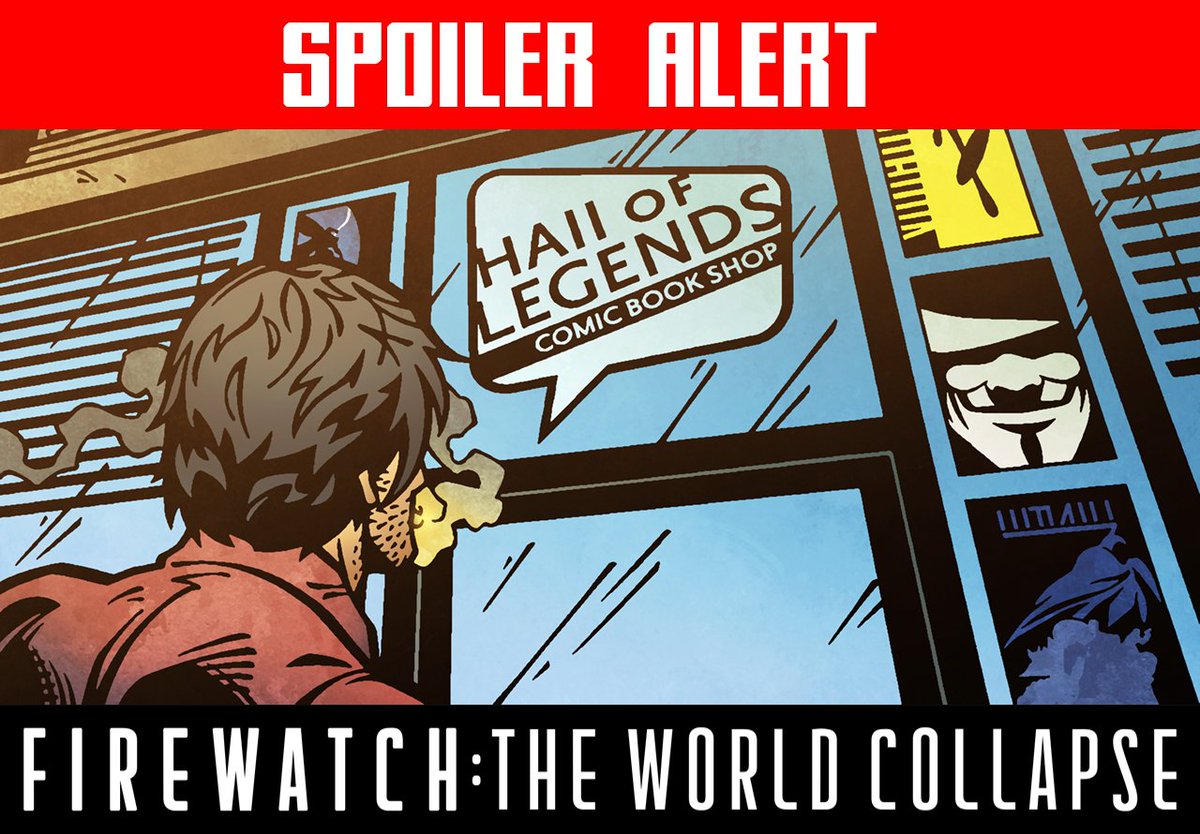 GregKosenko's tweet photo. #SpoilerAlert Interesting fact: On page eight of my #FirewatchComic #EthanCole goes to the comic book store. On the sides we can see the covers of #ComicBooks that are like #TheDarkKnightReturns, #Watchmen, #VforVendetta and #TheLongHalloween
https://t.co/ispxq2suo0 https://t.co/YHq1ZqTizv