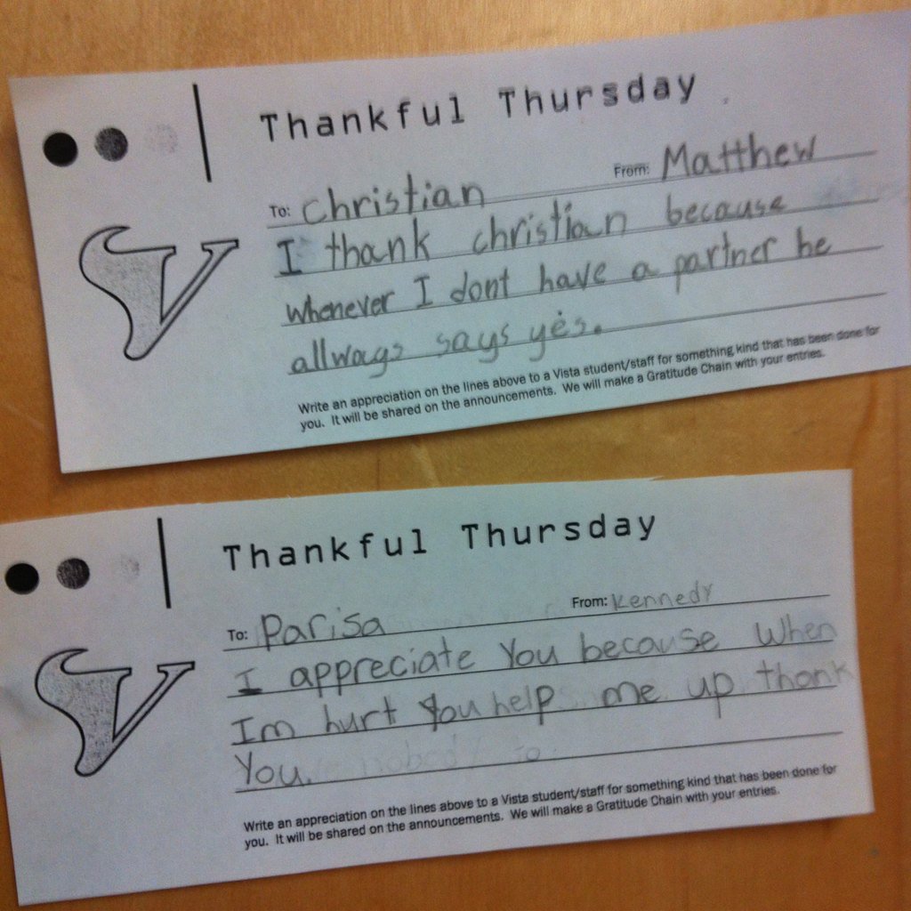 TVAelementary's tweet photo. It's Thankful Thursday and Mlle Laforet's class has lots to be thankful for... https://t.co/li2sIe8J5r