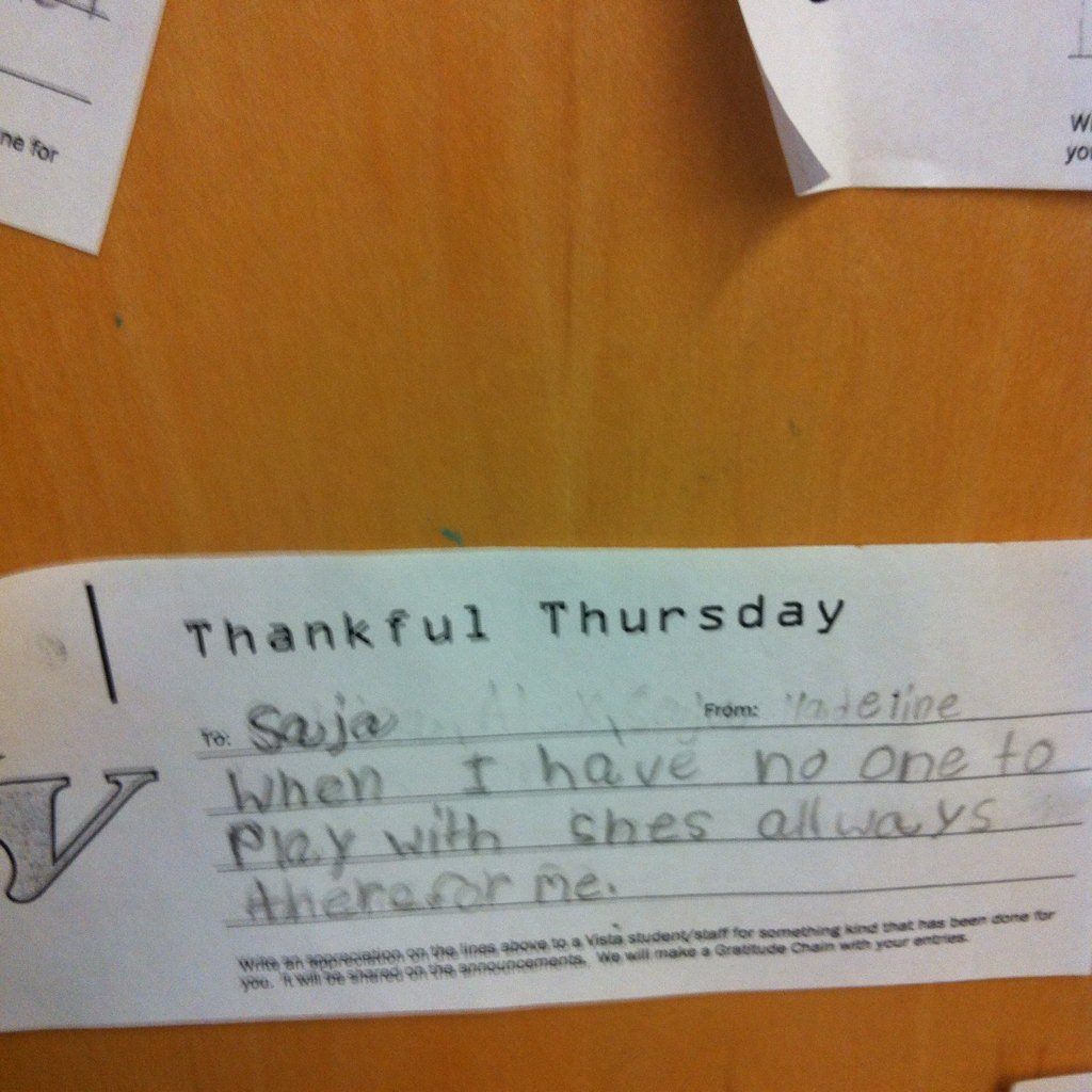 TVAelementary's tweet photo. It's Thankful Thursday and Mlle Laforet's class has lots to be thankful for... https://t.co/li2sIe8J5r