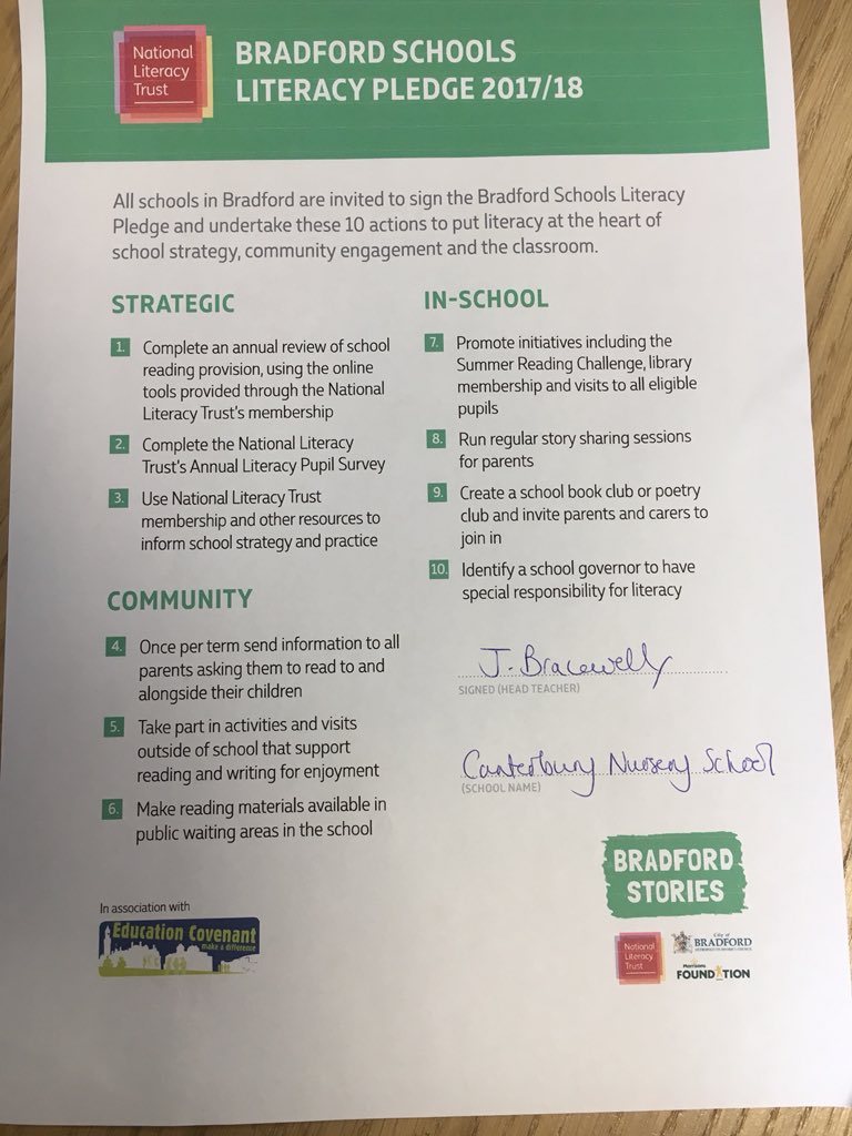 Today Jackie has signed the #BrafordSchoolsLiteracyPledge to put literacy at the heart of our school strategy, community and classroom. #WordsForLife