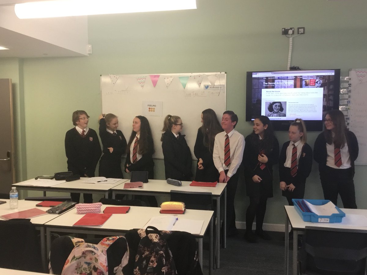 CyresHumanities's tweet photo. Pupils in 9SH enjoyed this QFL plenary today in RE that was inspired by @OLEVItalk and the #OTP. Pupils reflected upon their learning after a lesson on Anne Frank. If pupils had a question, other pupils were able to answer. Great example of #RoleModelling #StCyresChat https://t.co/3oTJgFXaua