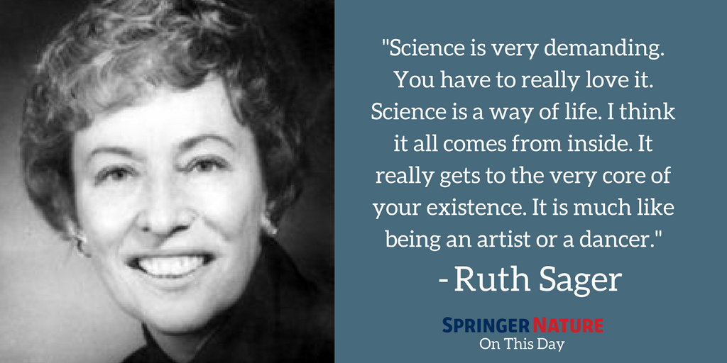 mujeresyciencia's tweet photo. #Un29 de marzo, pero de 1997 muere Ruth Sager (1918-1997), pionera en el campo de la #genética citoplasmática. Trabajó también en la genética del #cáncer. En 1988 recibió la Gilbert Morgan Smith Medal de la National Academy of Sciences. https://t.co/TYXJqrrag9