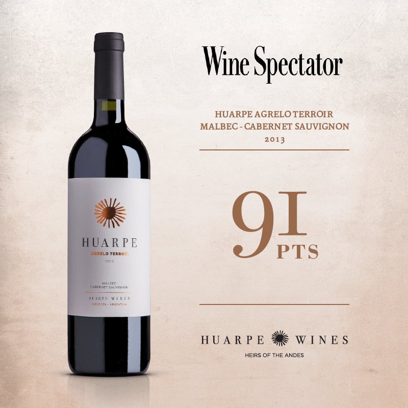 Huarpe Agrelo >> 80% Malbec - 20% Cabernet Sauvignon
Viñedos de Agrelo, Luján de Cuyo, Mendoza. >> Crianza: 14 meses en barrica de roble francés. <a href="/WineSpectator/">Wine Spectator</a> #HuarpeWines #Agrelo #PremiumWines