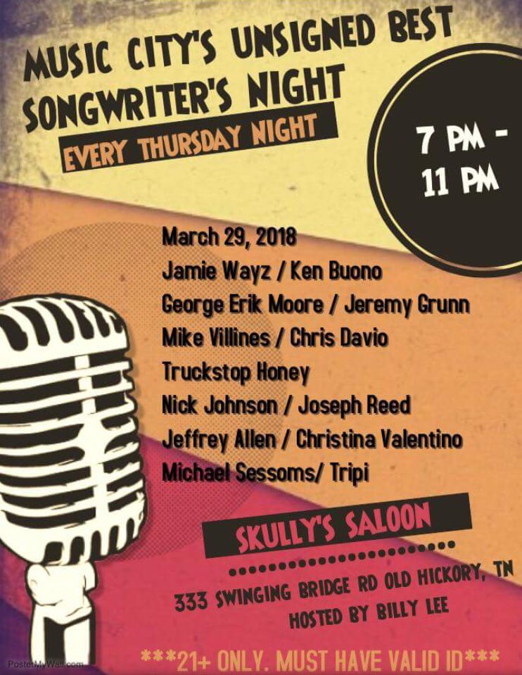 MichaelSessoms's tweet photo. Tonight @ 10 o’clock! Skully’s Saloon in Old Hickory. https://t.co/y9sRXiIXFj