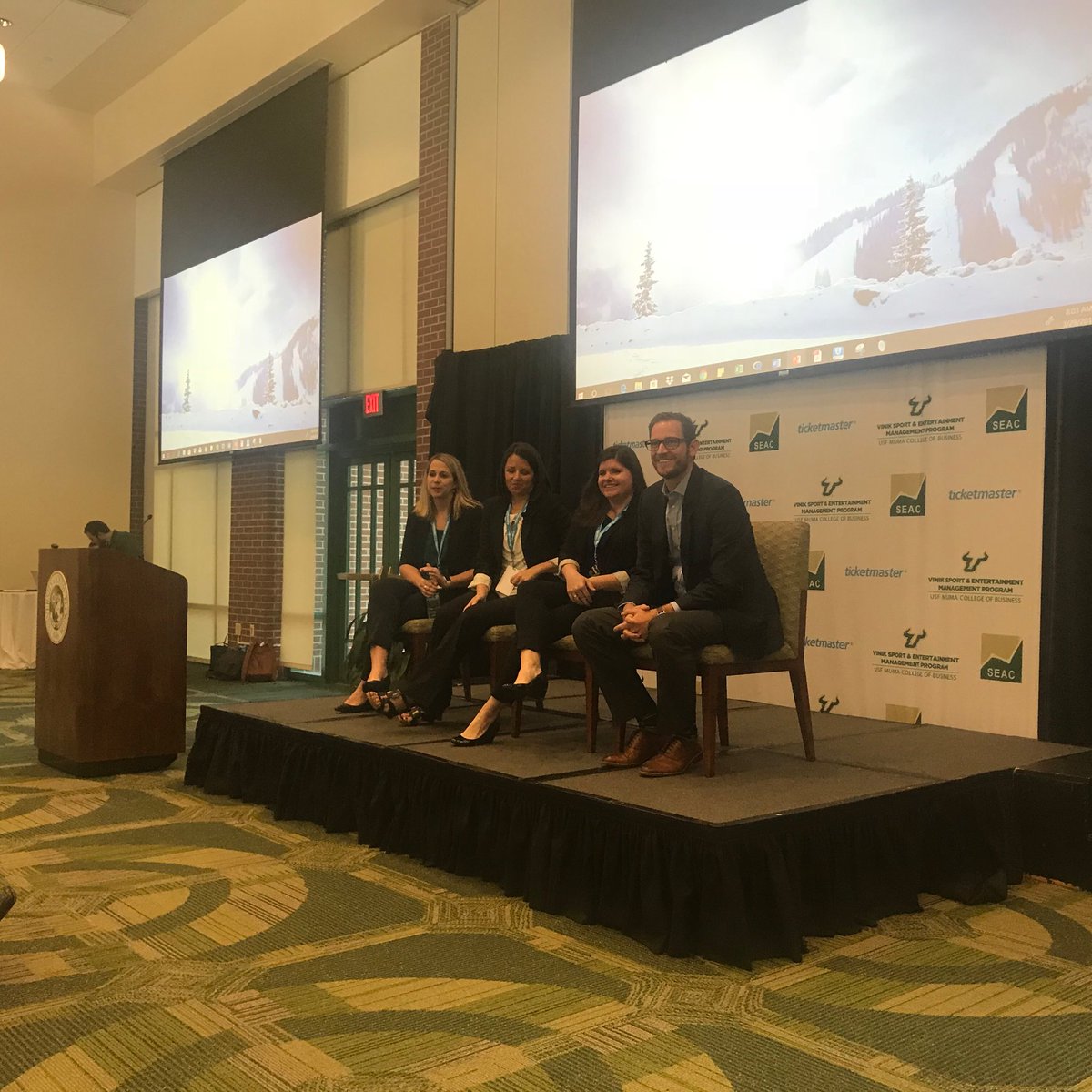 USFVinikMBA's tweet photo. After each session at #SEAC2018, the audience has the opportunity to ask questions to the session panelists. Thank you @OrlandoMagic for coming today! #SEAC2018 https://t.co/R5bavcKNXh