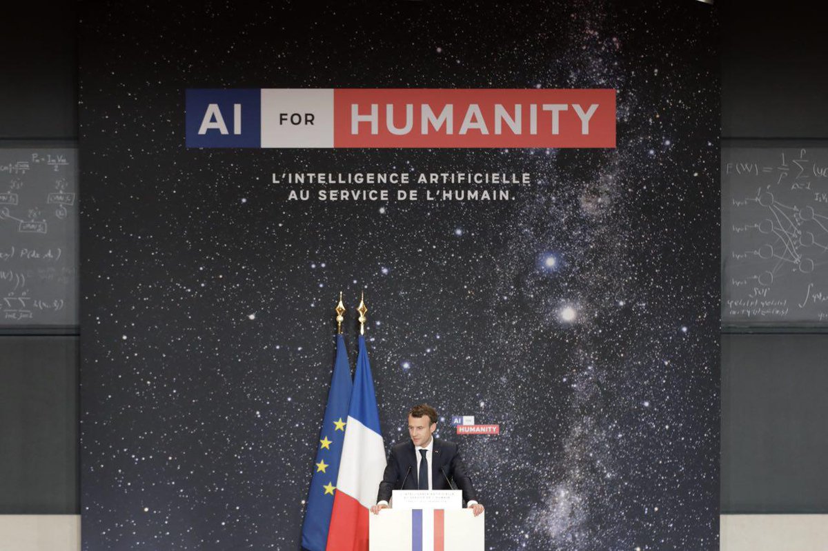 EmmanuelMacron's tweet photo. Le pari sur l'intelligence artificielle est avant tout un pari sur l'intelligence humaine. #AIforhumanity https://t.co/g6j7YmGJqc